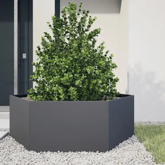 Plantekasse højbed sekskantet stål 138x120x45 cm - antracit