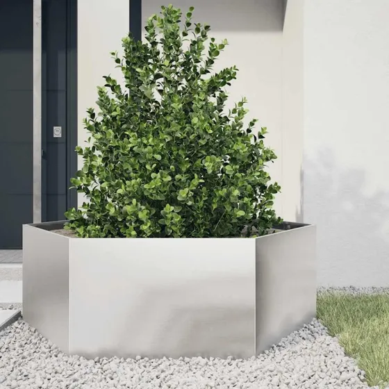 Sekskantet plantekasse i rustfrit stål 138x120x45 cm