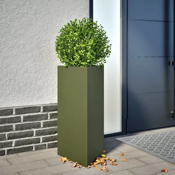 Plantekasser 2 stk. trekantet stål 40x34,5x70 cm – olivengrøn