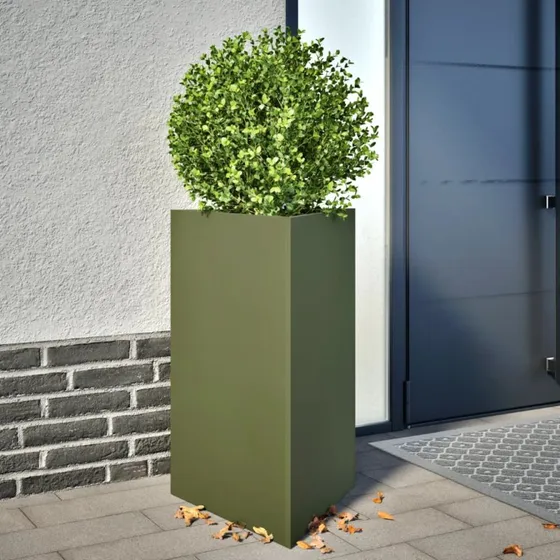 Trekantet plantekrukke i stål 50x43x75 cm - olivengrøn