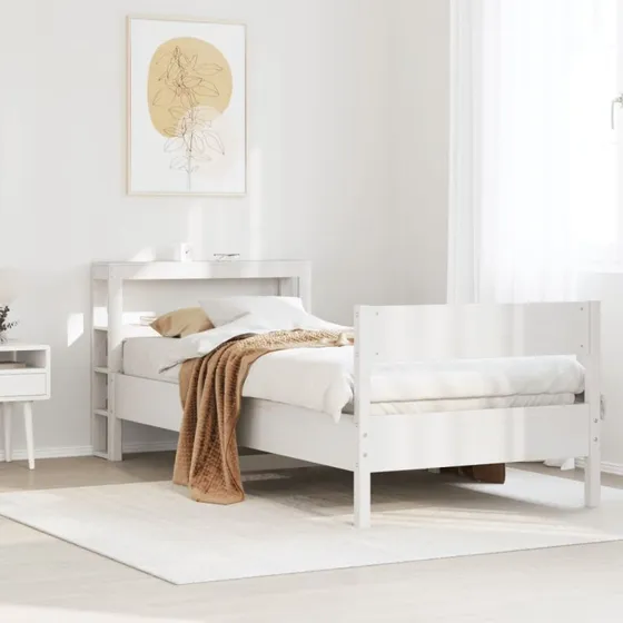 Sengeramme 75x190 cm i massivt fyrretræ – hvid