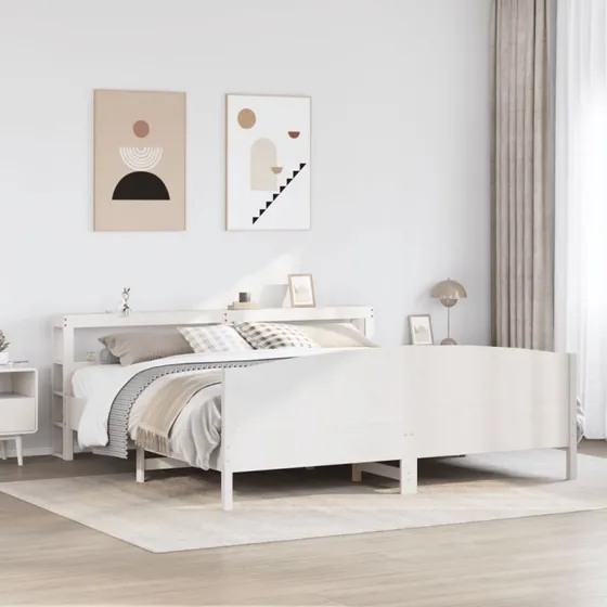 Sengeramme 200x200 cm i massivt fyrretræ - hvid