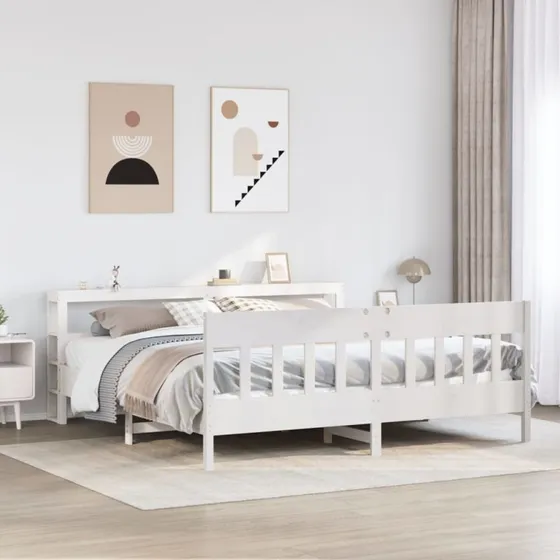 Sengeramme 200x200 cm i massivt fyrretræ - hvid