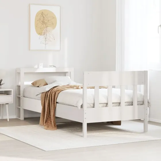Sengeramme 90x200 cm i massivt fyrretræ - hvid