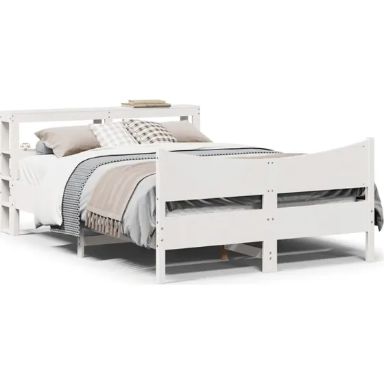 Sengeramme 140x200 i massivt fyrretræ med sengegavl, hvid