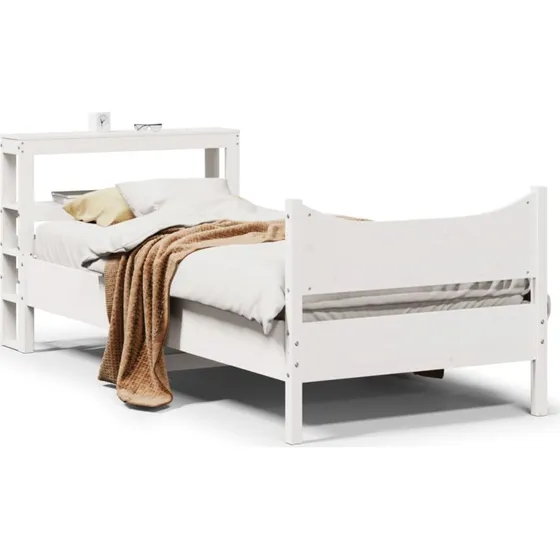 Sengeramme 75x190 cm i massivt fyrretræ med sengegavl, hvid