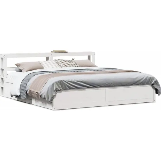 Sengeramme 200x200 cm i massivt fyrretræ med gavl, hvid