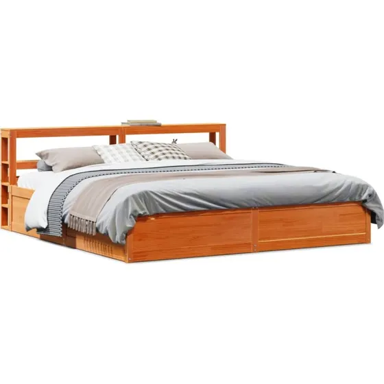 Sengeramme med sengegavl 200x200 cm i massivt fyrretræ