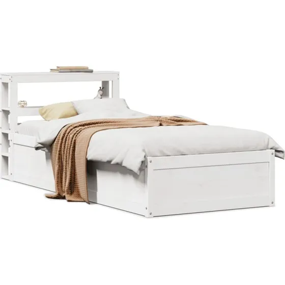 Sengeramme 90x190 i massivt fyrretræ med sengegavl, hvid