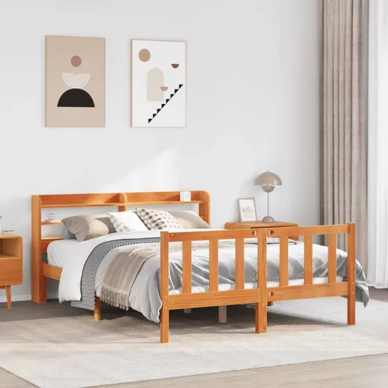 Sengeramme 160x200 cm i massivt fyrretræ med sengegavl