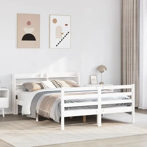 Sengeramme 120x190 cm i massivt fyrretræ - hvid