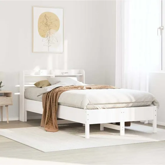Sengeramme 75x190 cm i massivt fyrretræ, hvid