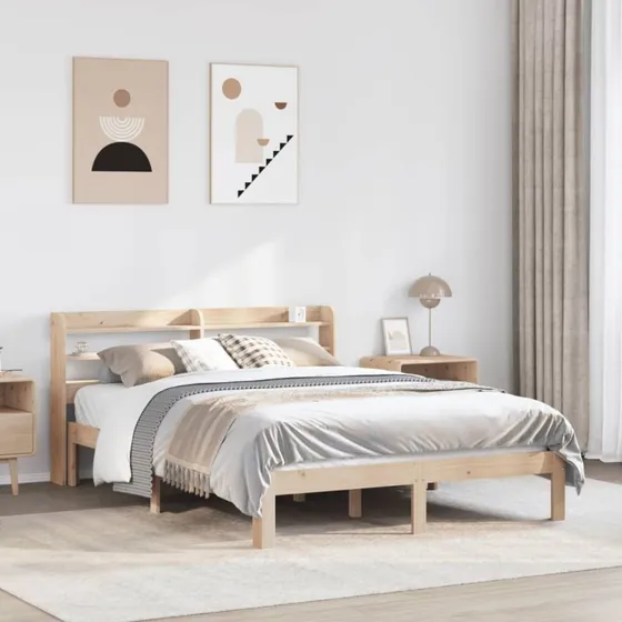 Sengeramme 160x200 cm i massivt fyrretræ med sengegavl