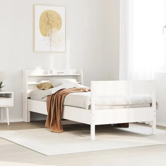 Sengeramme 75x190 cm i massivt fyrretræ – hvid