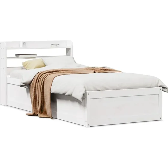 Sengeramme med sengegavl 100x200 cm i massivt fyrretræ, hvid