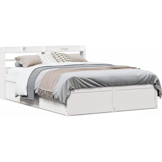 Sengeramme 135x190 cm med sengegavl - massivt fyrretræ, hvid