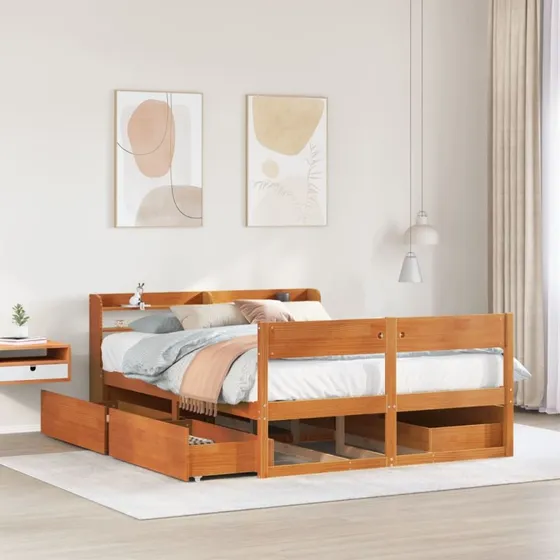 Sengeramme 135x190 cm i massivt fyrretræ - brun