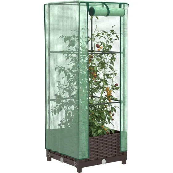 Højbed med drivhusovertræk 40x40x123 cm, rattan-look
