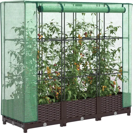 Højbed med drivhusovertræk 120x40x123 cm – rattan-look