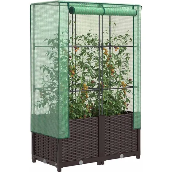Højbed med drivhusovertræk 80x40x138 cm – rattan-look