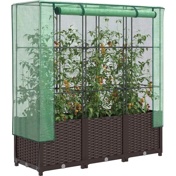 Højbed med drivhusovertræk 120x40x138 cm – rattan-look