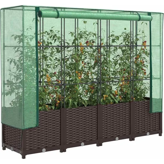Højbed med drivhusovertræk 160x40x138 cm – rattan-look