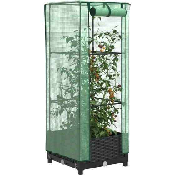 Højbed med drivhusovertræk 40x40x123 cm, rattan-look