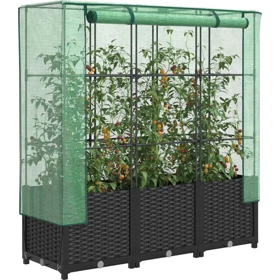 Højbed med drivhusovertræk 120x40x138 cm rattan-look