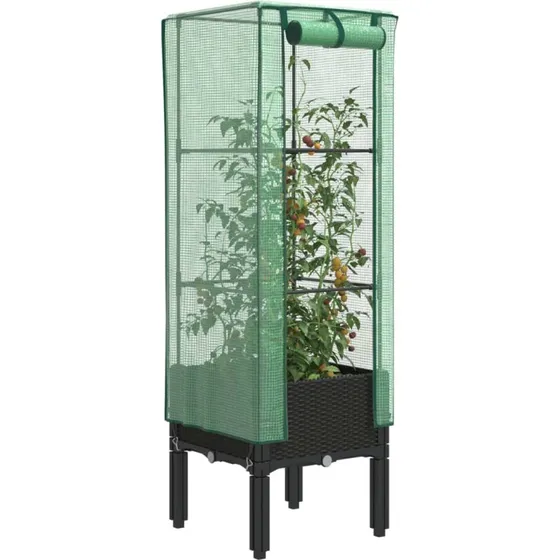 Højbed med drivhusovertræk 40x40x140 cm – rattan-look