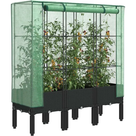 Højbed med drivhusovertræk 120x40x140 cm - rattan-look