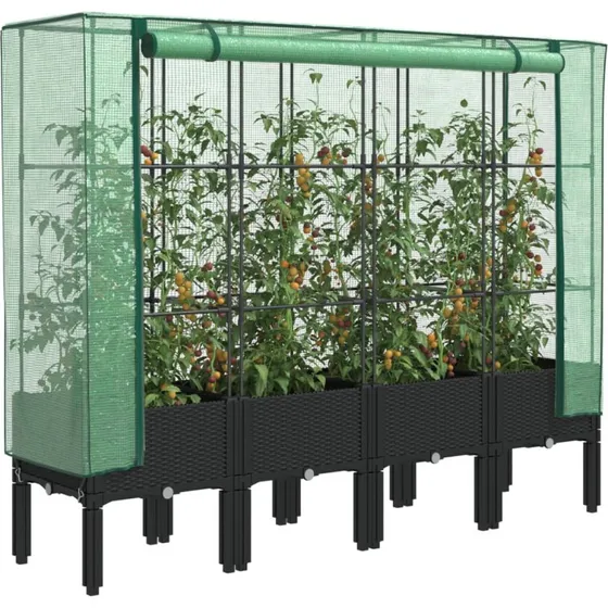 Højbed med drivhusovertræk 160x40x140 cm - rattan-look