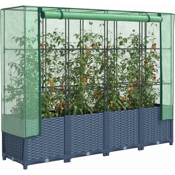 Højbed m. drivhusovertræk rattan-look 160x40x138