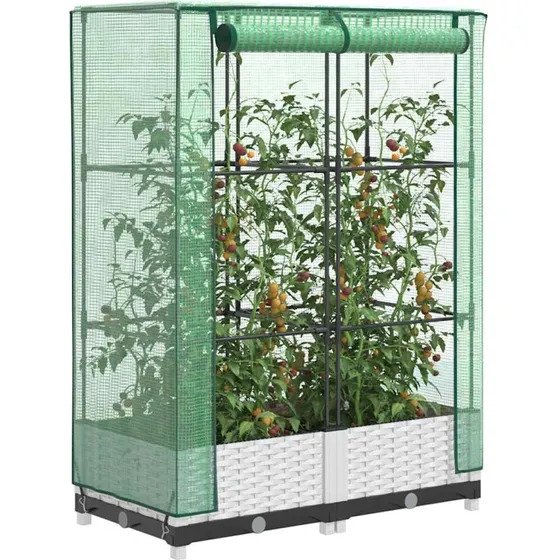 Højbed med drivhusovertræk 80x40x123 cm – rattan-look