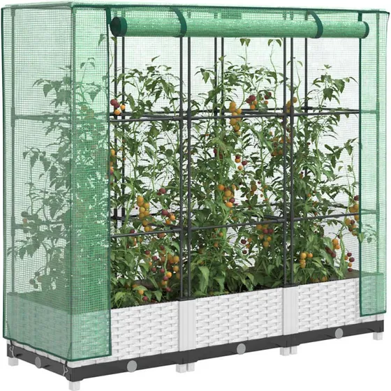 Højbed med drivhusovertræk 120x40x123 cm – rattan-look