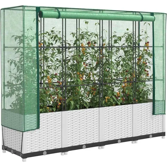 Højbed med drivhusovertræk 160x40x138 cm – rattan-look
