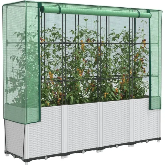 Højbed med drivhusovertræk 160x40x153 cm – rattan-look