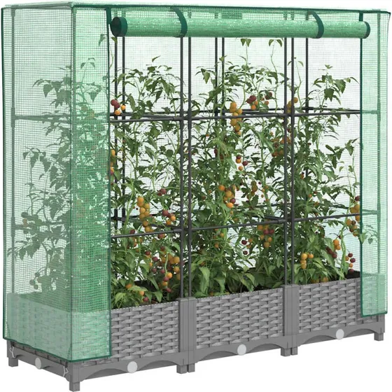 Højbed med drivhusovertræk 120x40x123 cm - rattan-look