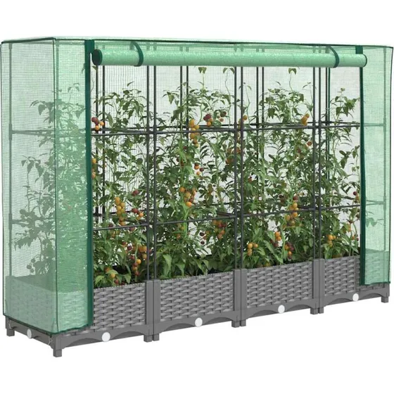 Højbed med drivhusovertræk 160x40x123 cm – rattan-look