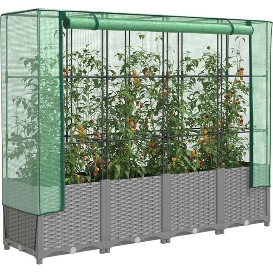 Højbed med drivhusovertræk 160x40x138 cm, rattan-look