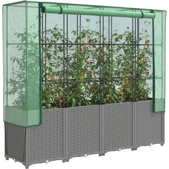 Højbed med drivhusovertræk 160x40x153 cm – rattan-look