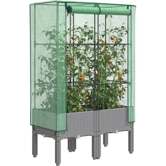 Højbed med drivhusovertræk 80x40x140 cm – rattan-look