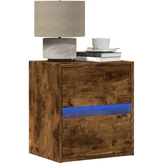 Væghængt sengebord med RGB LED – røget egetræ