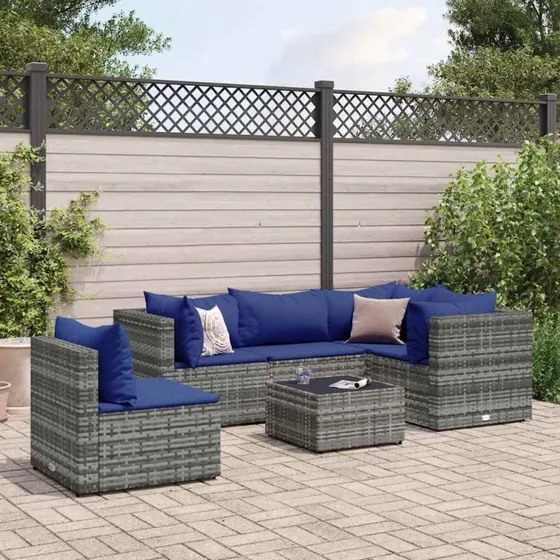 Loungesæt til haven 6 dele i grå polyrattan