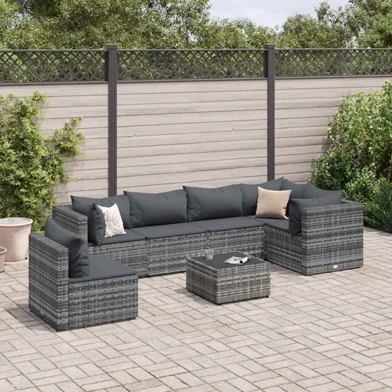 Loungesæt til haven 7 dele i grå polyrattan