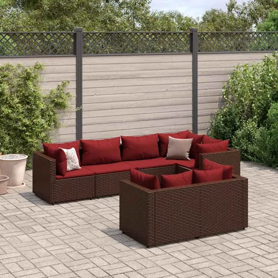 Loungesæt 7 dele i polyrattan med hynder - brun