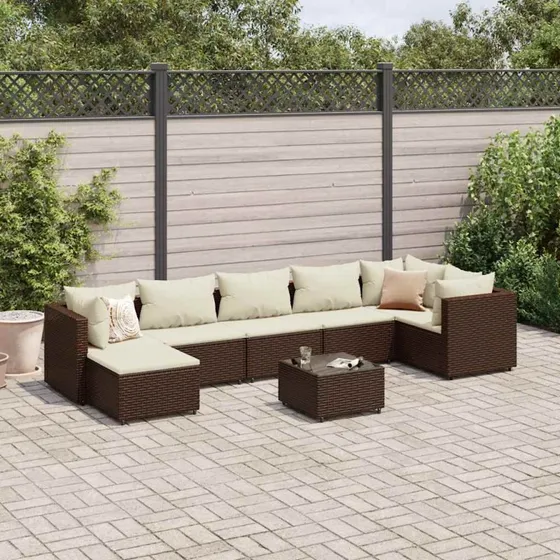 Loungesæt til haven 8 dele i brun polyrattan