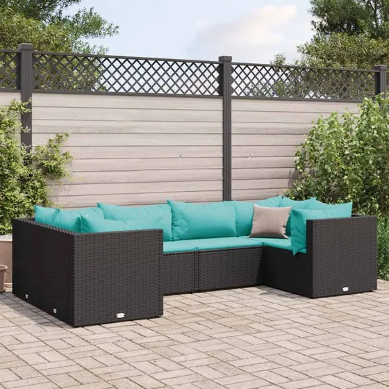 Loungesæt til haven 6 dele i polyrattan - sort