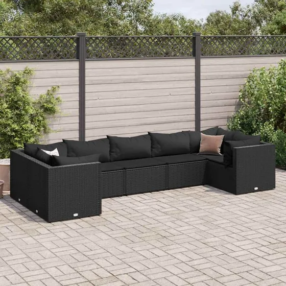 Loungesæt til haven 7 dele i sort polyrattan