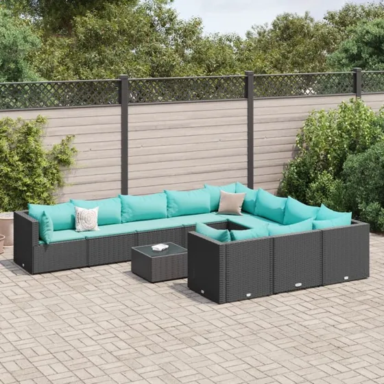 Sofasæt til haven 11 dele i sort polyrattan
