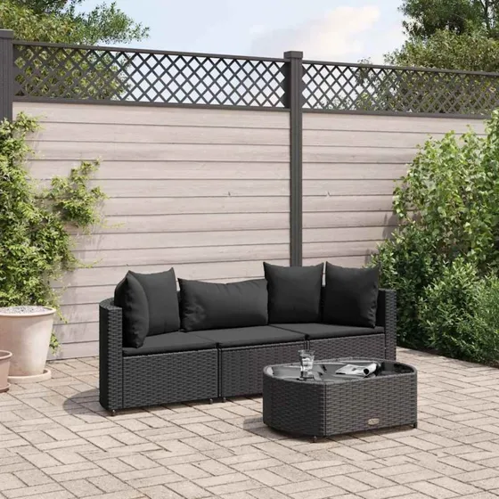 Sofasæt til haven 4 dele i sort polyrattan m. hynder
